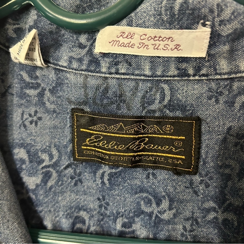 Eddie Bauer Vintage Womens Denim Button Up Size 12 Floral Print Cotton USA - Picture 4 of 13